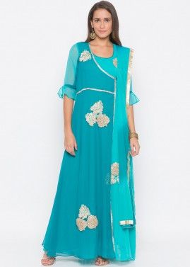 Readymade Blue Embroidered Georgette Suit