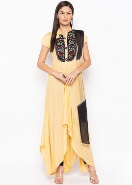 Yellow Embroidered Asymmetric Readymade Suit
