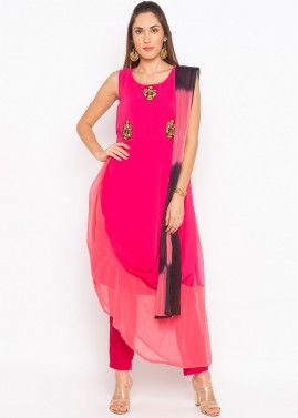 Pink Embroidered Asymmetric Readymade Suit