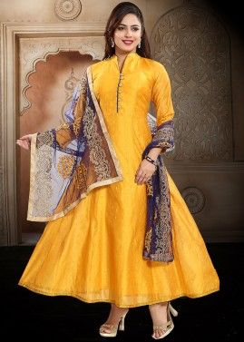 Embroidered Net Dupatta With Readymade Yellow Suit