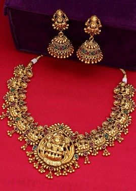 Stone Studded Traditional Golden Necklace Set