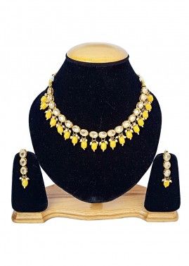 Yellow Kundan Studded Necklace Set
