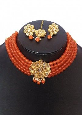 Orange Alloy Based Choker Necklace Set