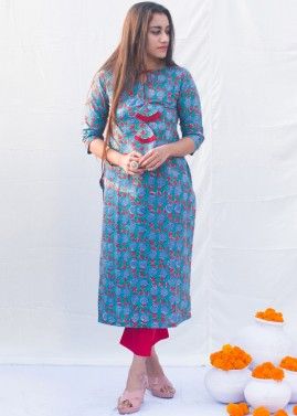 Blue Pant Style Readymade Suit In Cotton