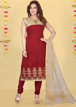 Readymade Embroidered Salwar Suit In Red