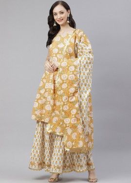 Readymade Floral Printed Sharara Suit In Yellow