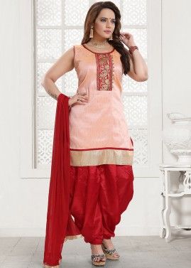 Readymade Zari Embroidered Salwar Suit In Peach