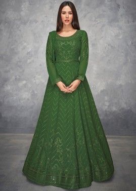 Green Sequins Embroidered Georgette Suit With Dupatta