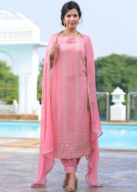 Pink Chikarakri Embroidered Readymade Salwar Suit