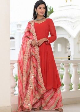 Readymade Red Georgette Anarkali Style Suit Set