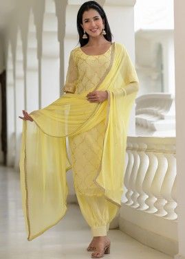 Yellow Gota Embroidered Readymade Salwar Suit