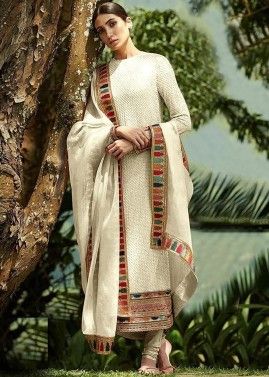 Cream Georgette Festive Salwar Suit With Dupatta