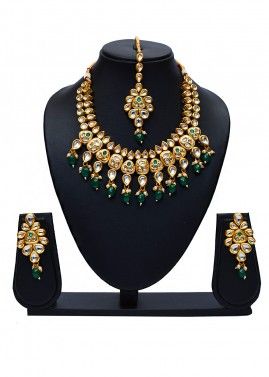 Green And Golden Bridal Kundan Studded Necklace