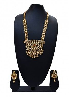 Long Golden Kundan Studded Bridal Necklace Set