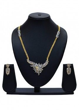 Golden White Diamond Studded Chain Necklace Set