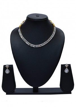 White American Diamond Studded Necklace Set