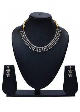 White Necklace Set With American Diamonds