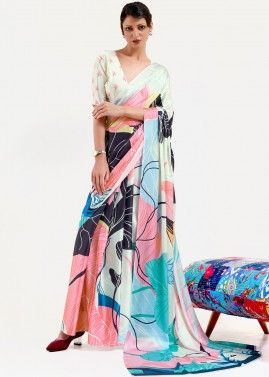 Multicolor Printed Partywear Saree In Satin