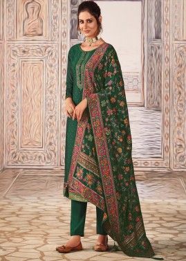 Green Straight Cut Embroidered Pant Salwar Suit
