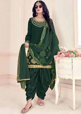Green Embroidered Punjabi Silk Salwar Suit