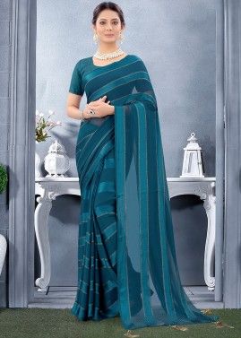 Blue Georgette Classic Saree With Stone Work