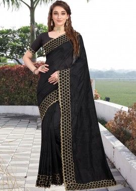 Black Embroidered Art Silk Saree With Blouse