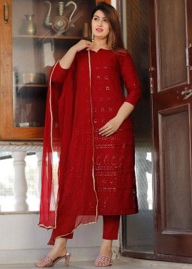 Maroon Readymade Embroidered Pant Salwar Suit