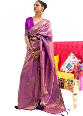Purple Zari Woven Art Silk Saree