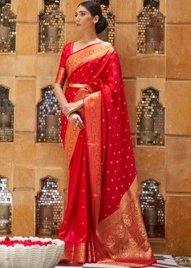 Red Art Silk Woven Bridal Saree
