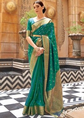 Green Woven Art Silk Saree With Blouse