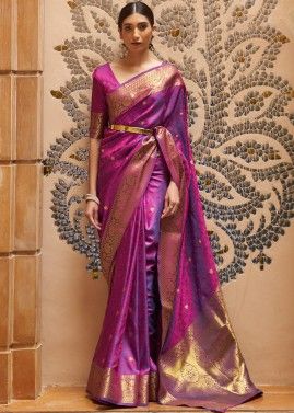 Purple Art Silk Woven Saree With Blouse