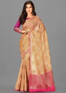 Zari Woven Beige Saree In Banarasi Silk