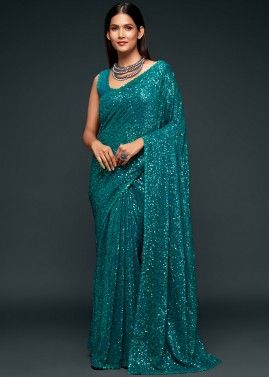 Sequins Embroidered Georgette Saree With Blouse