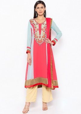 Readymade Pink & Blue Flared Style Palazzo Suit