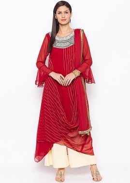 Readymade Maroon Cowl Style Palazzo Suit