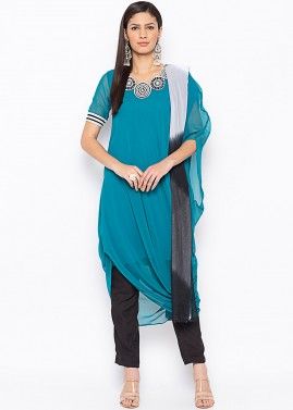 Readymade Turquoise Embroidered Pant Salwar Suit