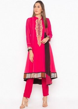 Readymade Pink Embroidered Flared Pant Suit