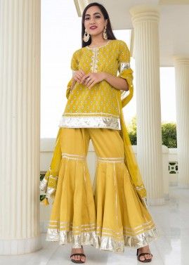 Readymade Yellow Floral Printed Sharara Suit Set
