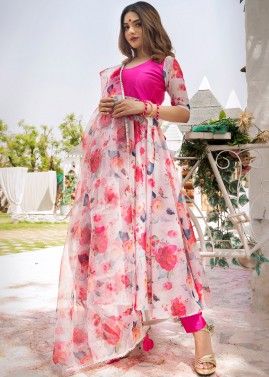 Readymade Floral Printed Pink Anarkali Suit Set