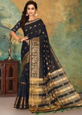 Black Kanjivaram Silk Saree With Blouse