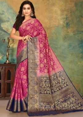 Zari Woven Pink Saree In Kanjivaram Silk