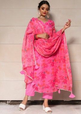 Pink Readymade Floral Printed Pant Suit