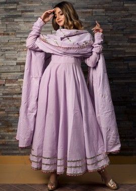 Readymade Purple Laced Anarkali Style Suit