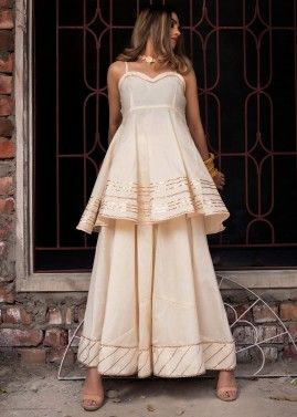 Readymade Off White Laced Flared Palazzo Suit
