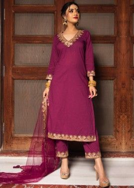 Readymade Purple Laced Straight Cut Pant Suit