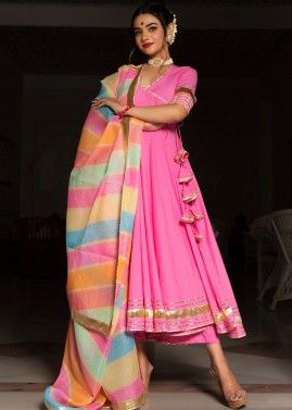 Readymade Pink Laced Angrakha Style Suit