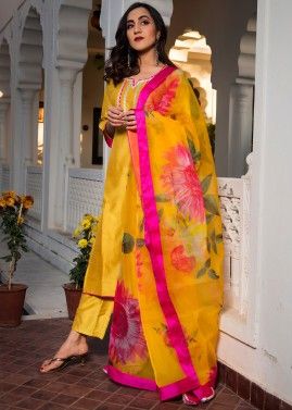 Readymade Straight Cut Pant Suit In Yellow