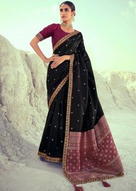 Woven Black Art Silk Saree With Blouse
