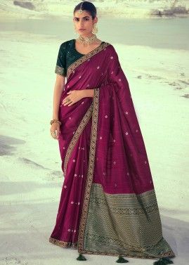 Woven Tasseled Pallu Magenta Art Silk Saree With Blouse