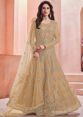 Embroidered Anarkali Style Suit In Yellow